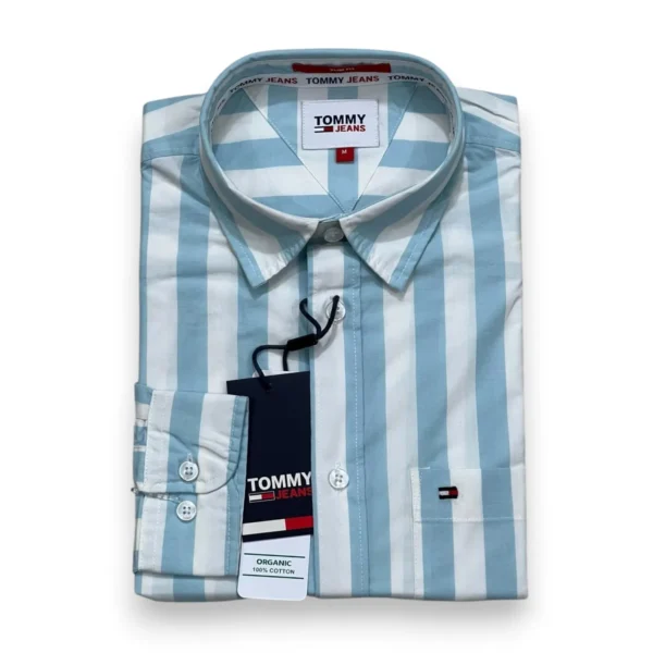 Men's Light Blue Striped Cotton Shirt - Sky