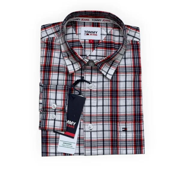 Men's Red and White Plaid Cotton Shirt - Ignite